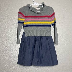 Crewcuts Girls Size 2 Mixy Sweater Dress Rainbow Top Chambray Skirt Colorful